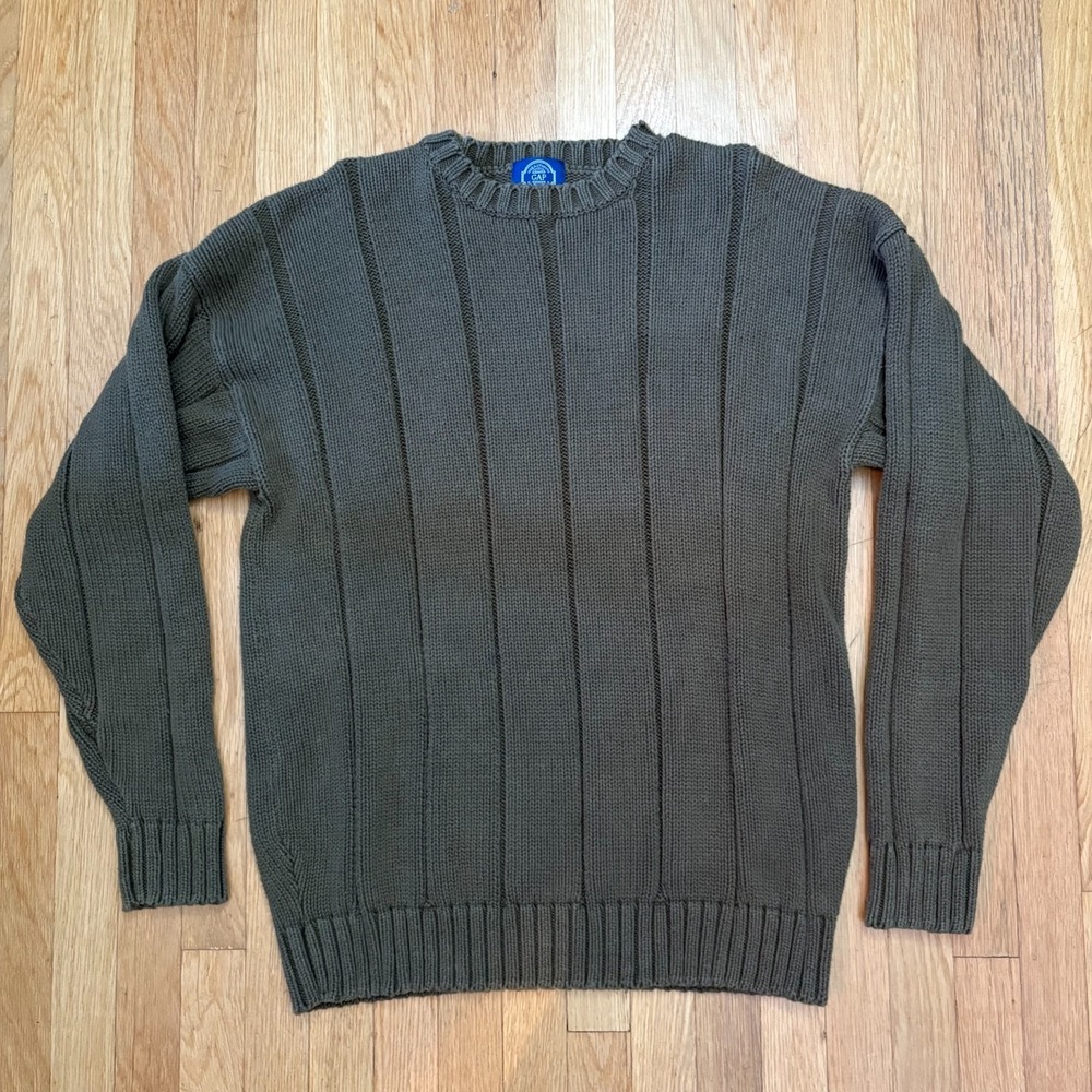 Vintage GAP Olive Green Heavyweight Cotton Ribbed‎ Knit Sweater Size L